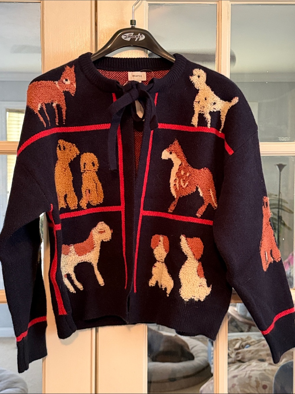 Anthropologie Maeve Dogs Tie-Front Knit Cardigan